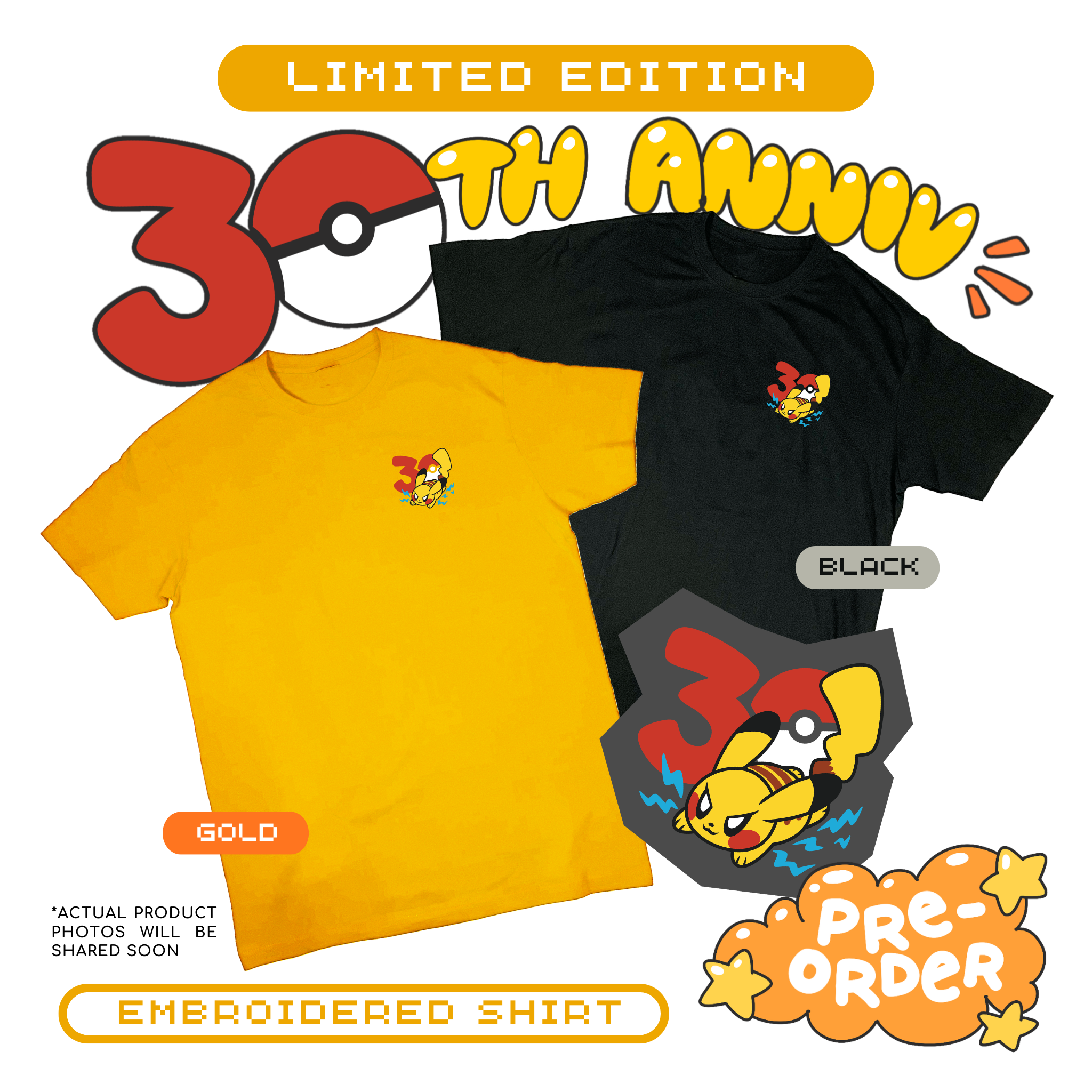 PRE-ORDER [Limited Edition] Embroidered Pikachu 30th Anniversary Shirt (Logo ver.)
