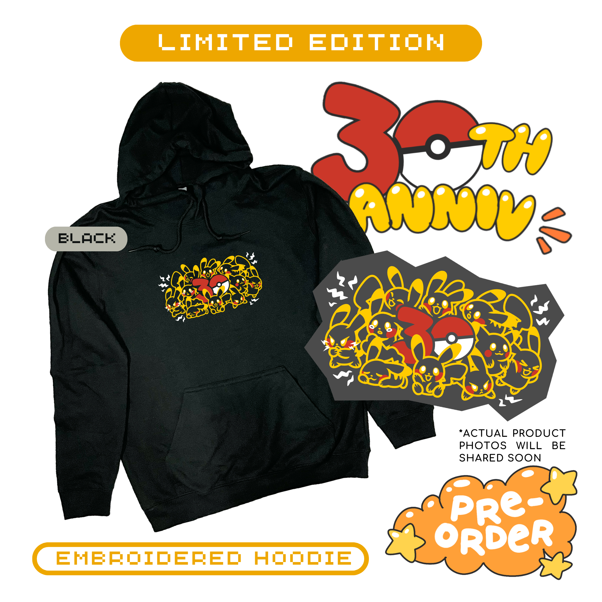 PRE-ORDER [Limited Edition] Embroidered Pikachu 30th Anniversary Hoodie (Group ver.)