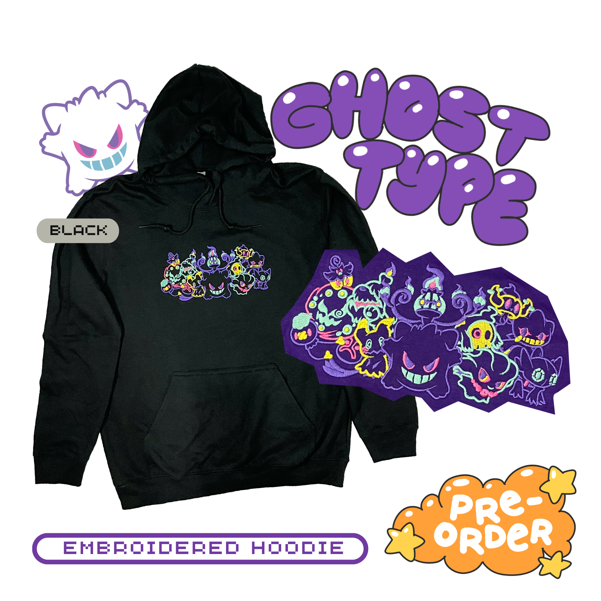PRE-ORDER Embroidered Ghost-type Hoodie