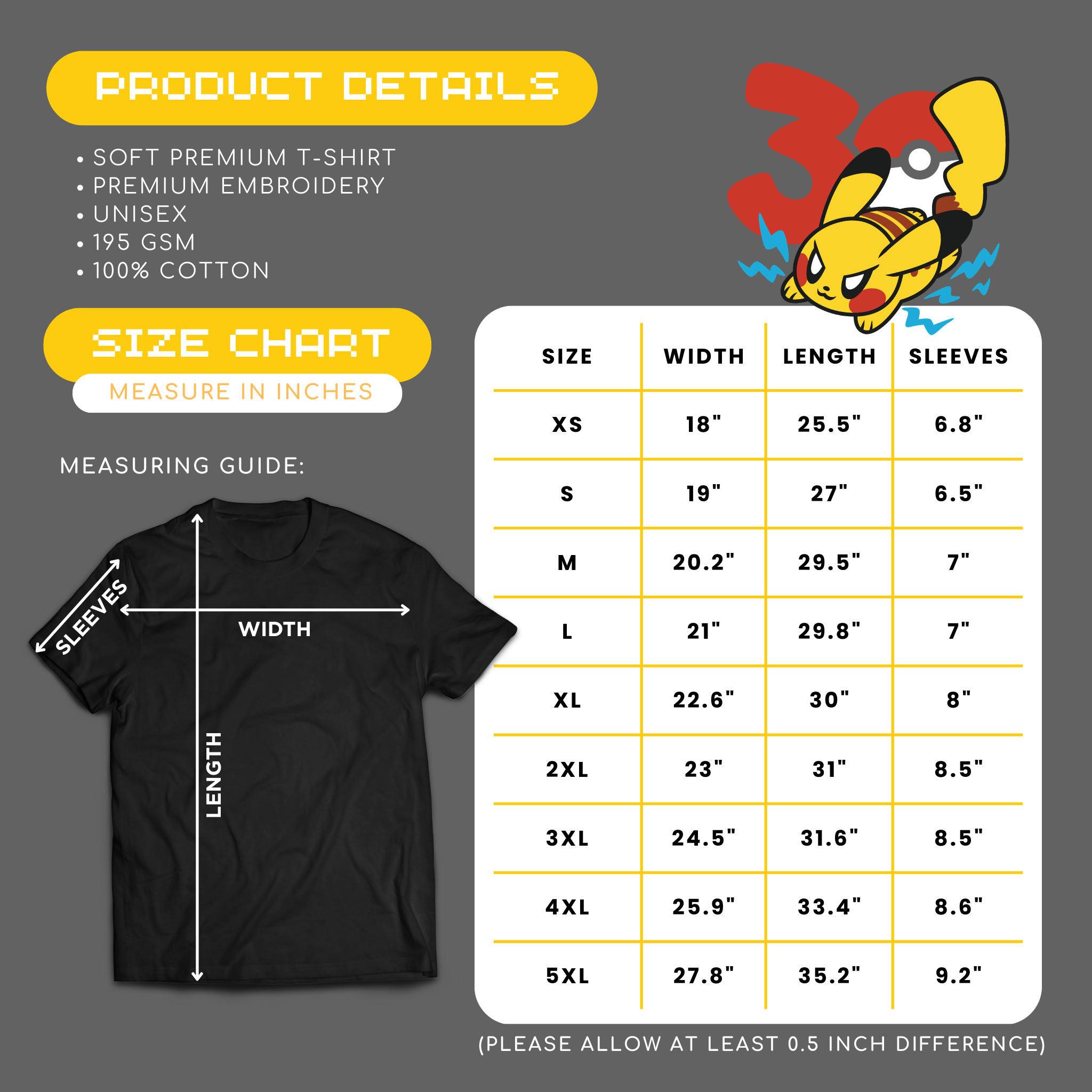 PRE-ORDER [Limited Edition] Embroidered Pikachu 30th Anniversary Shirt (Logo ver.)
