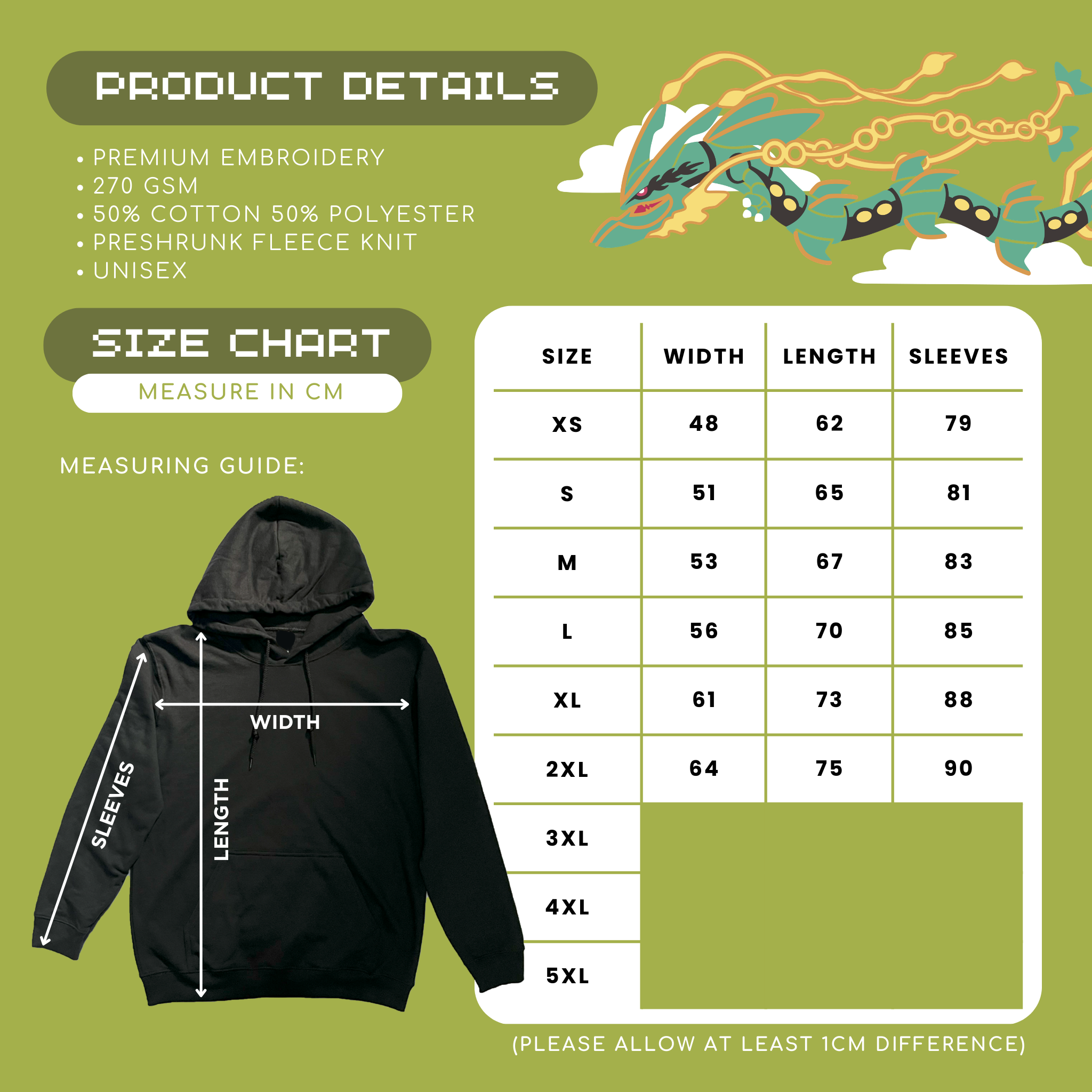 PRE-ORDER Embroidered Mega Rayquaza Hoodie